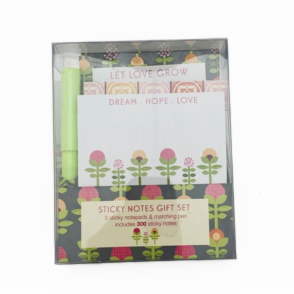 Colorful Flower Sticky Notes Gift Set w Matching Pen - 300 Sticky Notes Included